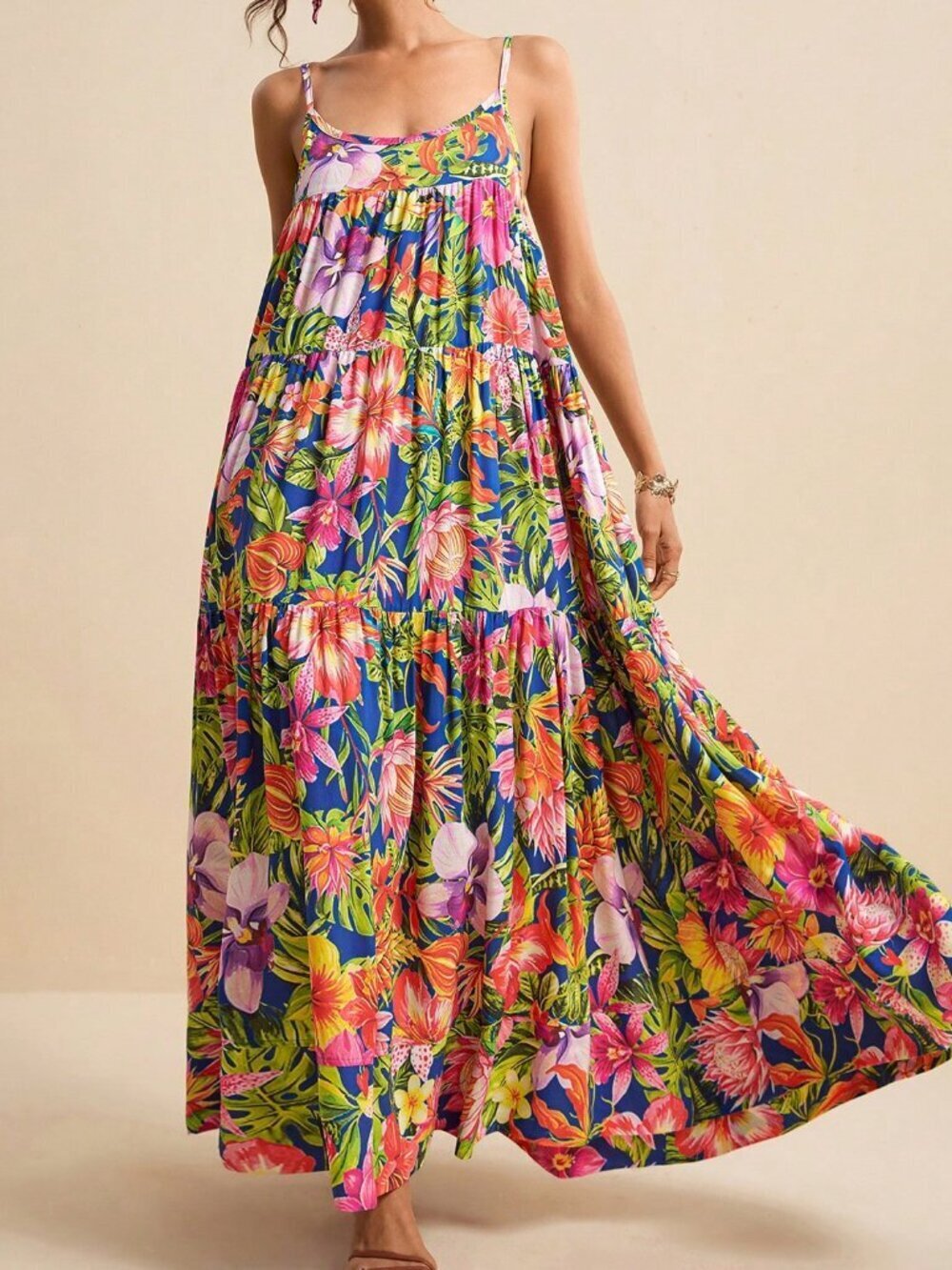 Multicolor Boho Elegant Women's Tropical Floral Vacation Dress - Picture 6 of 7